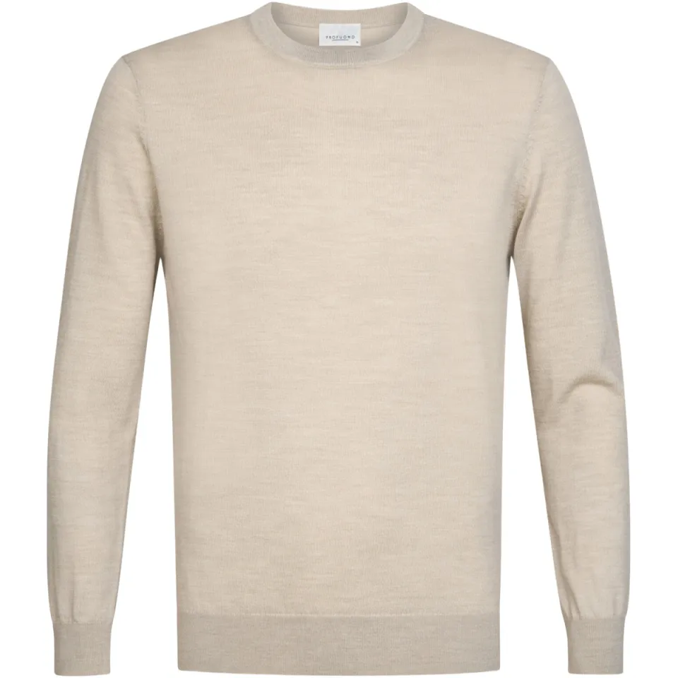 Profuomo wollen regular fit gebreide gemêleerde trui - beige, foto 2