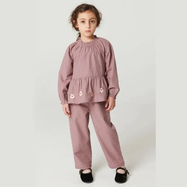 Copenhagen Colors geruite blousetop met ruches donkerroze