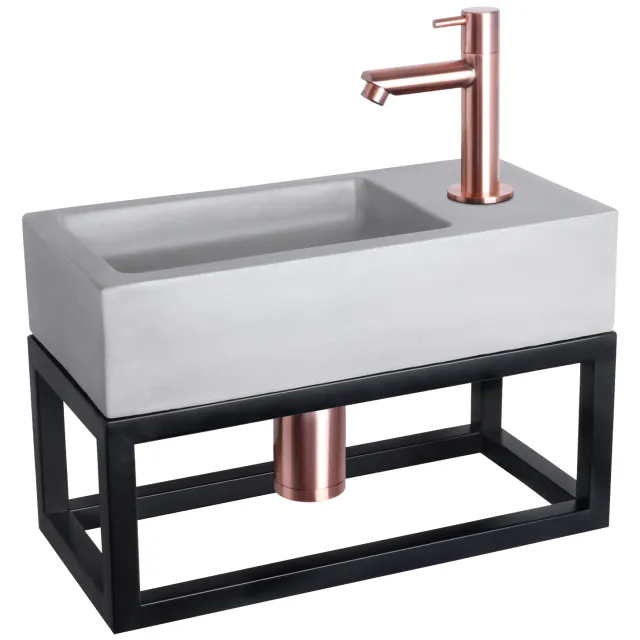 Differnz Fonteinset Differnz Ravo Beton en Handoekrek 38.5x18.5x9 cm Licht Grijs Met Rechte Kraan Rood Koper