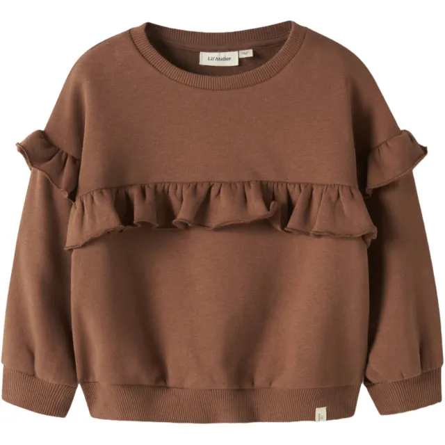 Lil' Atelier MINI loose fit sweater met ruches - bruin, foto 2