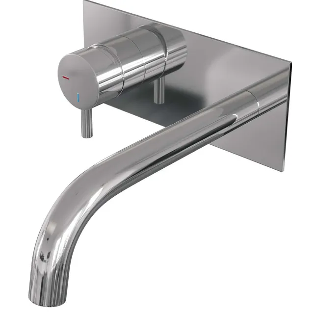 Brauer Inbouw Wastafelmengkraan Brauer Chrome Edition Coldstart Gebogen Uitloop Korte Ronde Hendel Links Chroom Met Afdekplaat