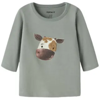 NAME IT t-shirt met print lichtkaki