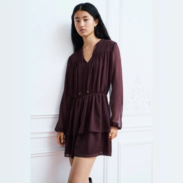 Mango TEEN midi blousejurk met borduursels - paars
