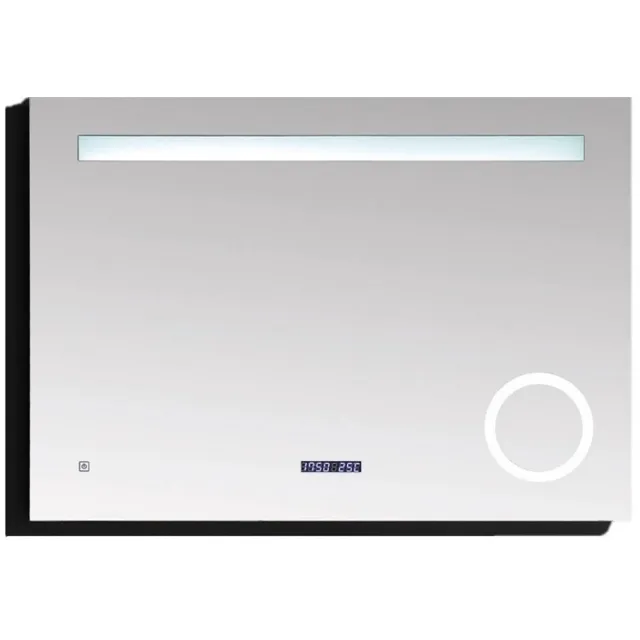 Best Design Badkamerspiegel Best Design Linet LED Verlichting 80x70 cm met Klok en Vergroting Aluminium look