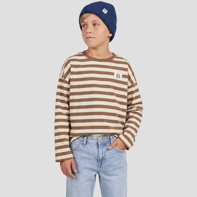 Me & My Monkey oversized gestreepte longsleeve donkerbruin Donkerbruin/ecru