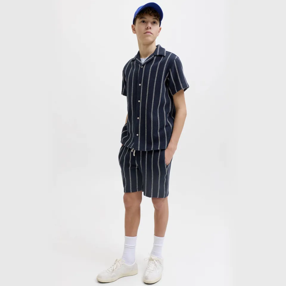 Jack & Jones Junior relaxed gestreepte casual short donkerblauw Donkerblauw/wit