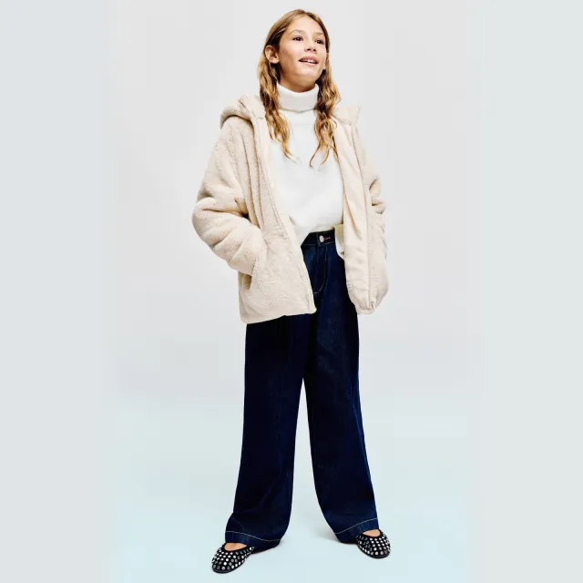 Mango imitatiebont winterjas met capuchon beige