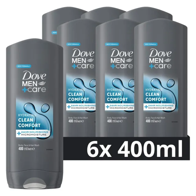 Dove Men+Care Clean Comfort 3-in-1 douchegel 6 x 400 ml, foto 2