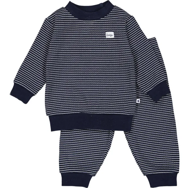 Feetje Wafel pyjama royal blue/wit Donkerblauw/wit