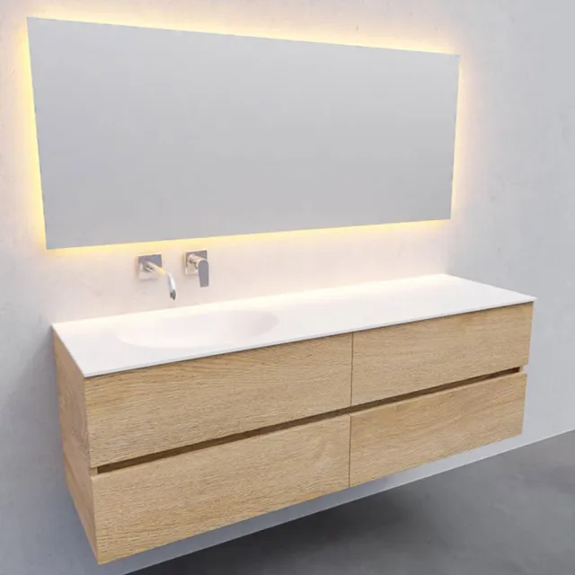 Boss & Wessing Badkamermeubel Solid Surface AQS Stockholm 150x46 cm Links Wood Washed Oak 4 Laden Boss & Wessing Houtlook