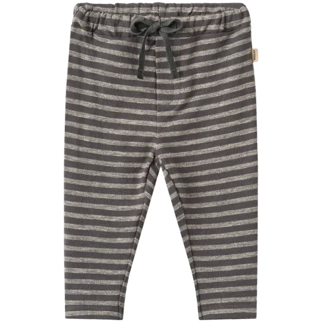 Wheat katoenen gestreepte babybroek donkergrijs/beige