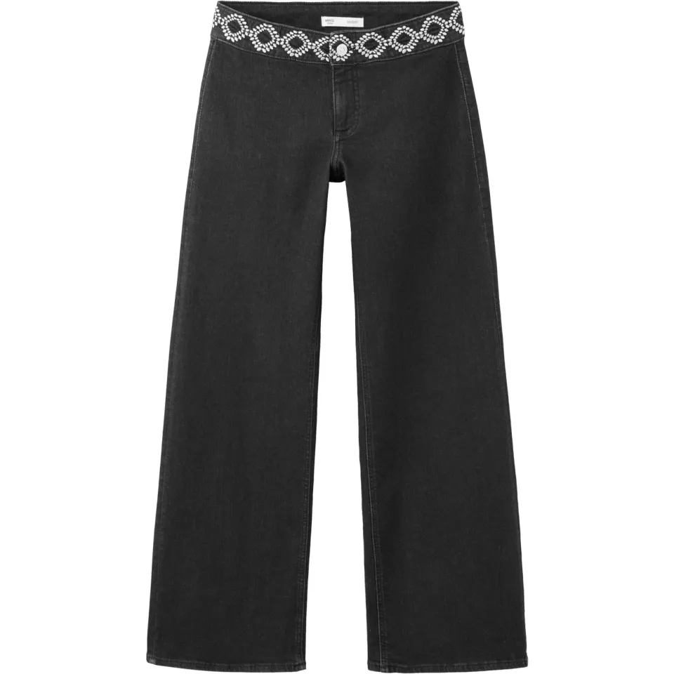 Mango TEEN wide leg jeans met borduursels - zwart, foto 2