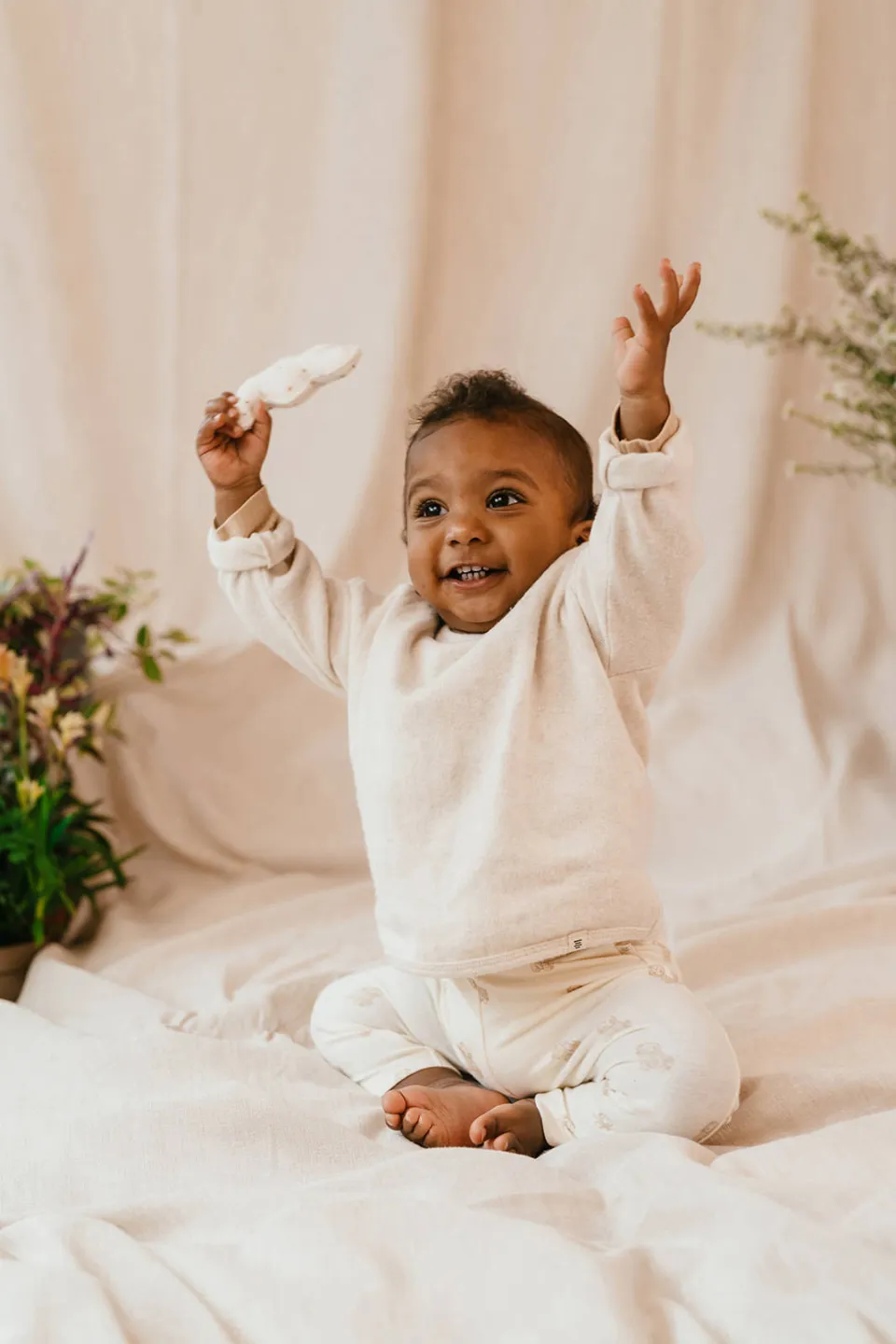 A Tiny Story casual broek ecru Ecru/lichtbruin