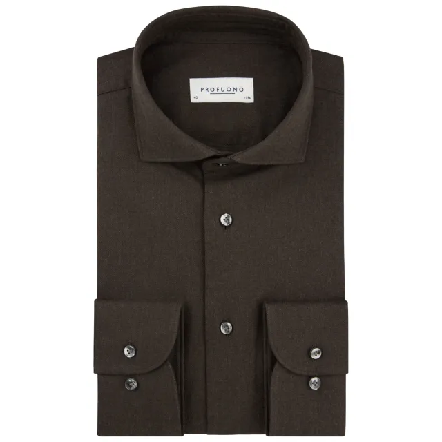 Profuomo slim fit twill zakelijk overhemd - donkerbruin