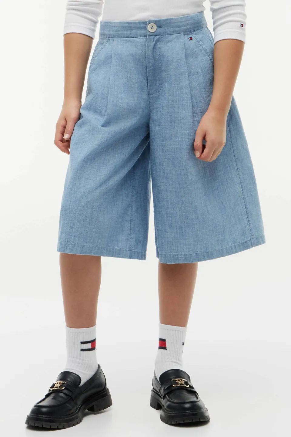 Tommy Hilfiger denim wide leg bermuda short lichtblauw, foto 4