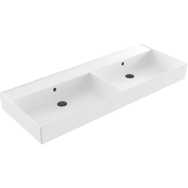 Sanilux Wastafel Sanilux Edge Keramiek 120 Dubbele Wasbak 0 Kraangaten Glans Wit
