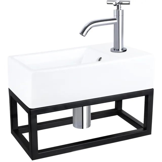 Differnz Fonteinset Differnz Force Keramiek en Handoekrek 40x22x11.5 cm Wit Met Gebogen Kruis Kraan Chroom