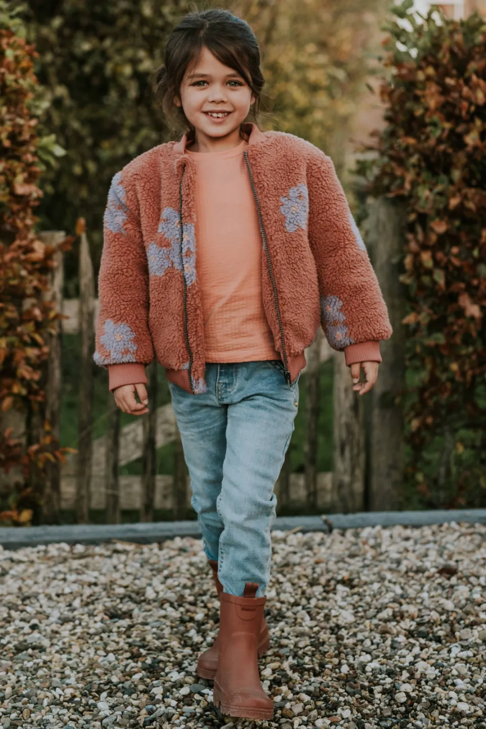 Koko Noko teddy jas met bloemenprint roodbruin, foto 8
