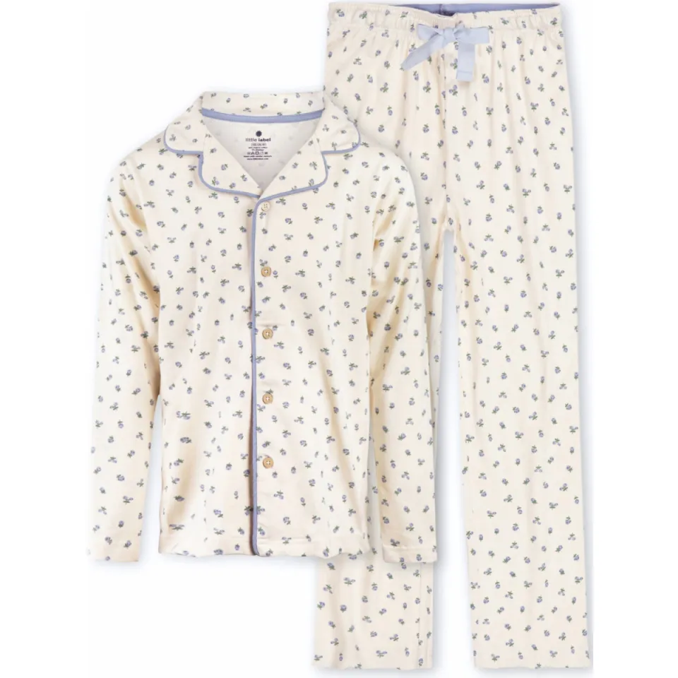 Little Label pyjama met paarse bloemen print ecru klassieke kraag, foto 2