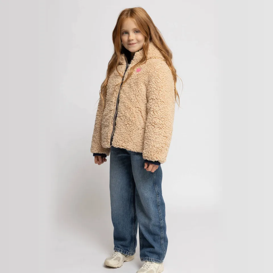 LOOXS little teddy winterjas beige Donkerblauw/lichtbruin