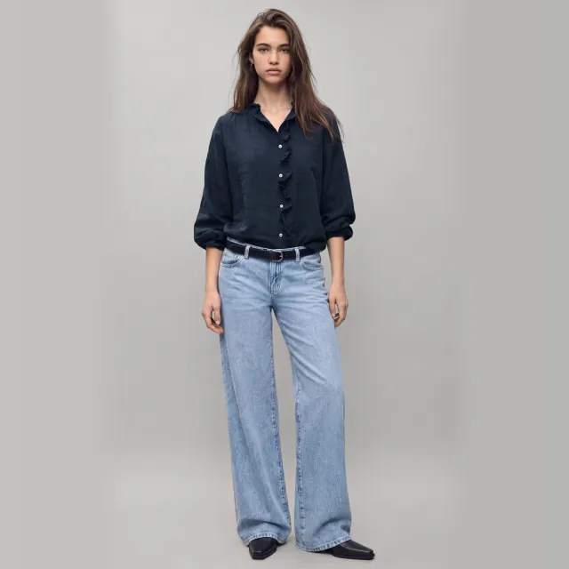 Mango Teen rechtvallende blouse met ruches donkerblauw
