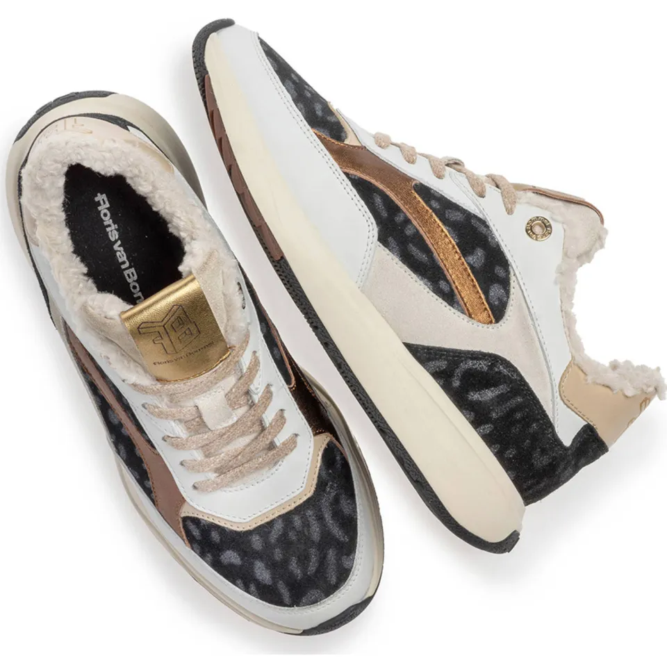 Floris Van Bommel Suvi 02.10 gevoerde leren sneakers wit/panter, foto 4