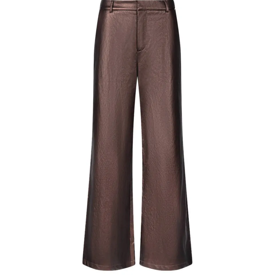 NUKUS imitatieleren wide leg broek - donkerbruin, foto 2
