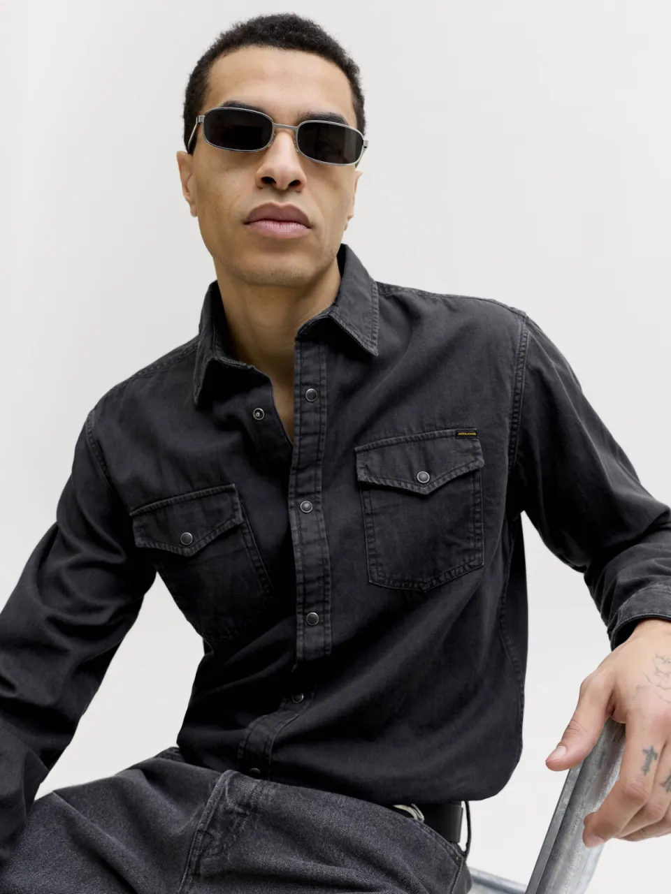 Jack & Jones ESSENTIALS regular casual overhemd black denim, foto 5