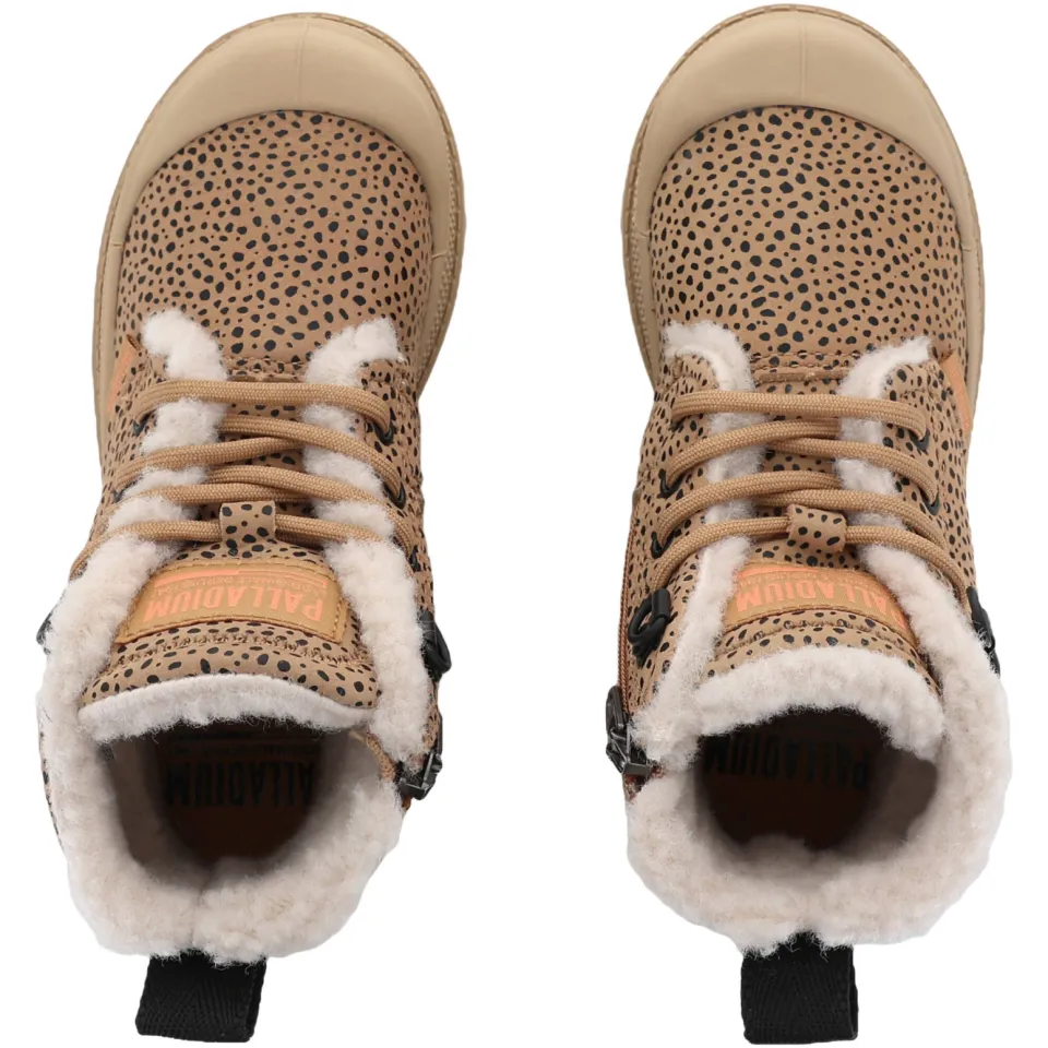 Palladium Peuter/kleuter leren veterschoenen met profielzool en dierenprint - bruin/beige, foto 6