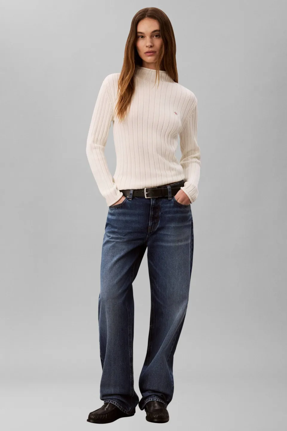 Calvin Klein JEANS katoenen gebreide trui met logo - ecru, foto 3