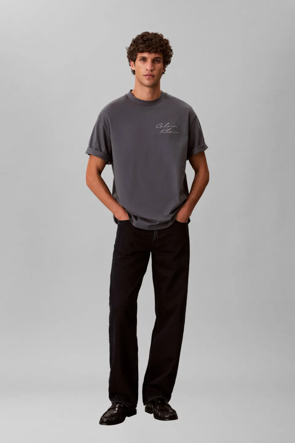 Calvin Klein JEANS relaxed T-shirt met backprint grijsblauw Antraciet
