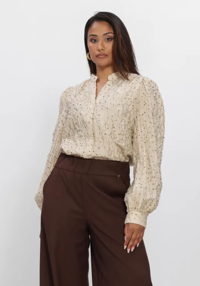 Nukus Dames Blouses Lizzy Blouse Vneck Dots - Beige