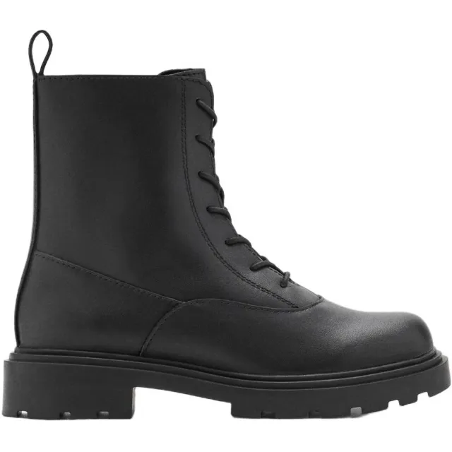 Mango Kids leren laarzen met profielzool - zwart