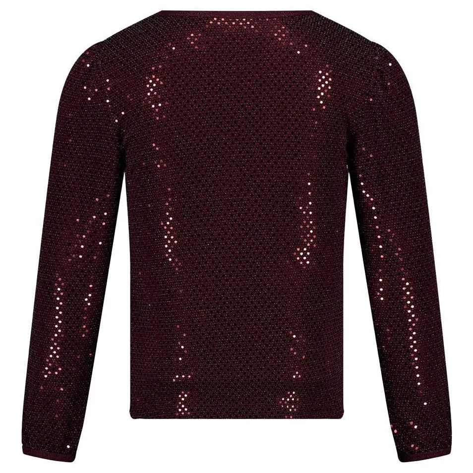 Jubel longsleeve met pailletten bordeauxrood, foto 3