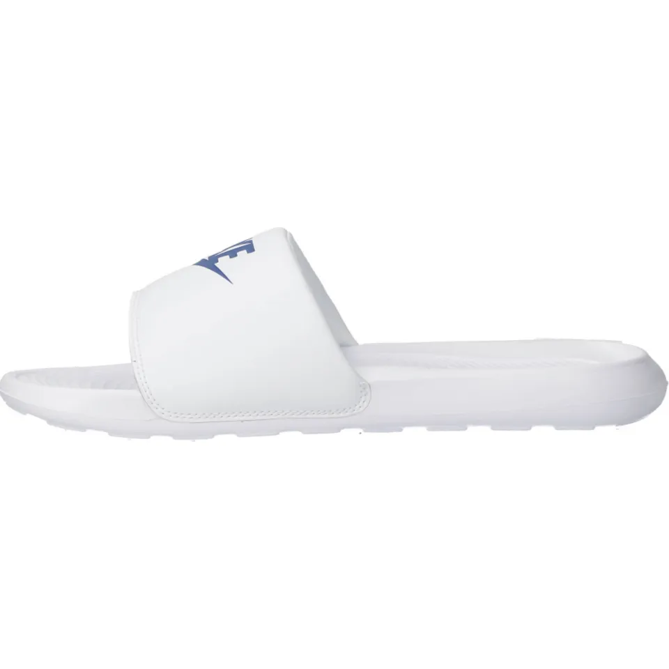 Nike Victori One badslippers met logo wit/kobaltblauw