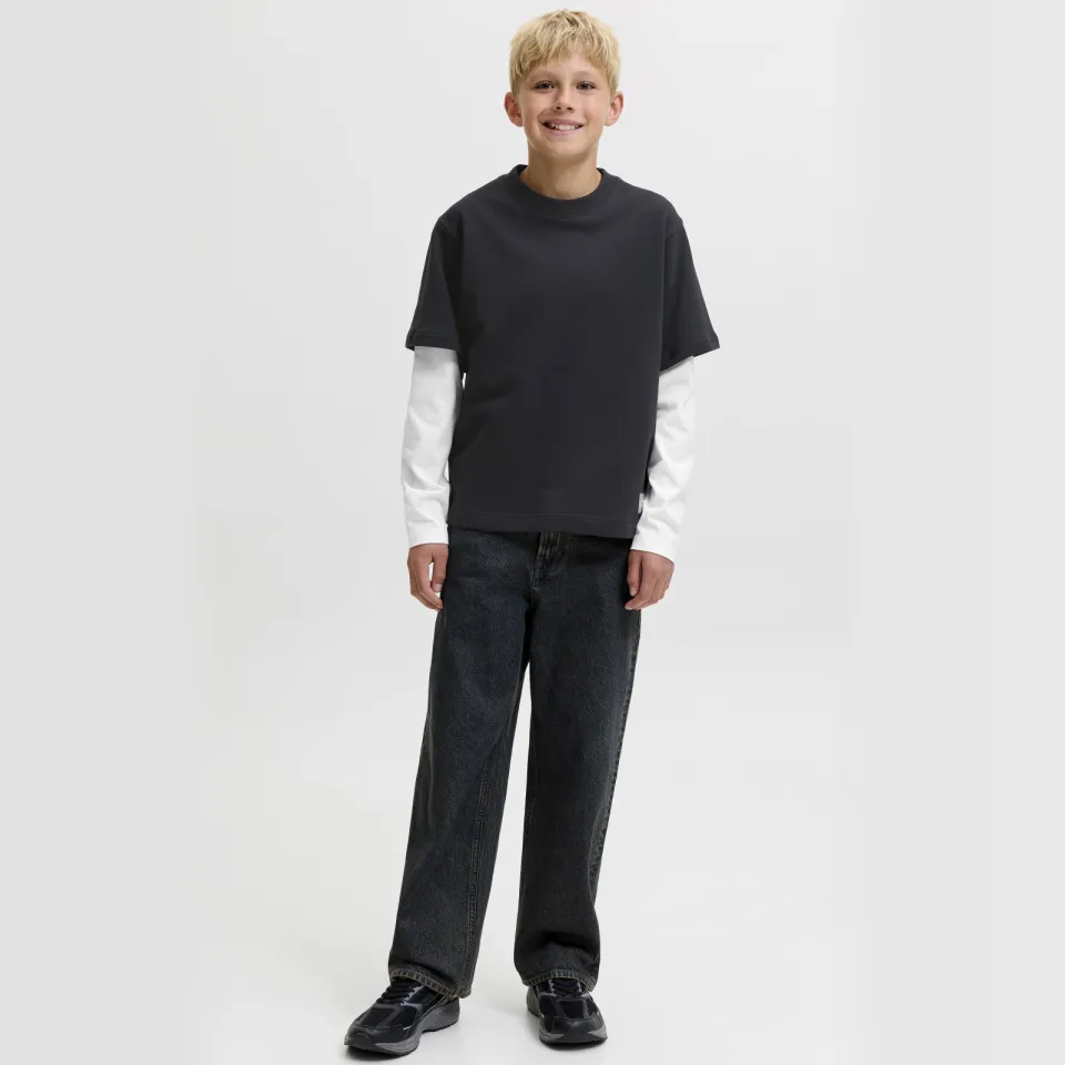 Jack & Jones Junior longsleeve zwart Zwart/wit