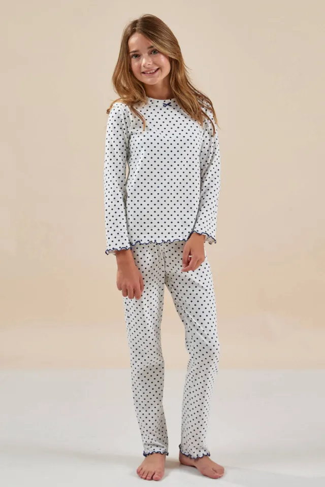 Little Label pyjama met stippen ronde hals wit/donkerblauw