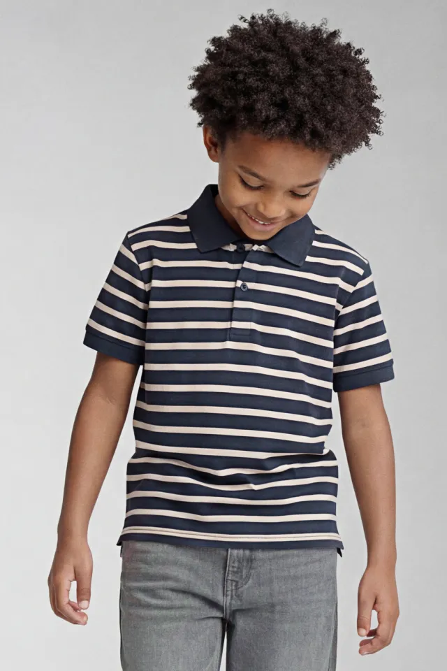 NAME IT KIDS gestreepte polo donkerblauw/wit