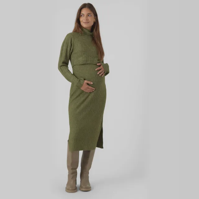 Mamalicious zwangerschaps- en voedingsjurk met col groen