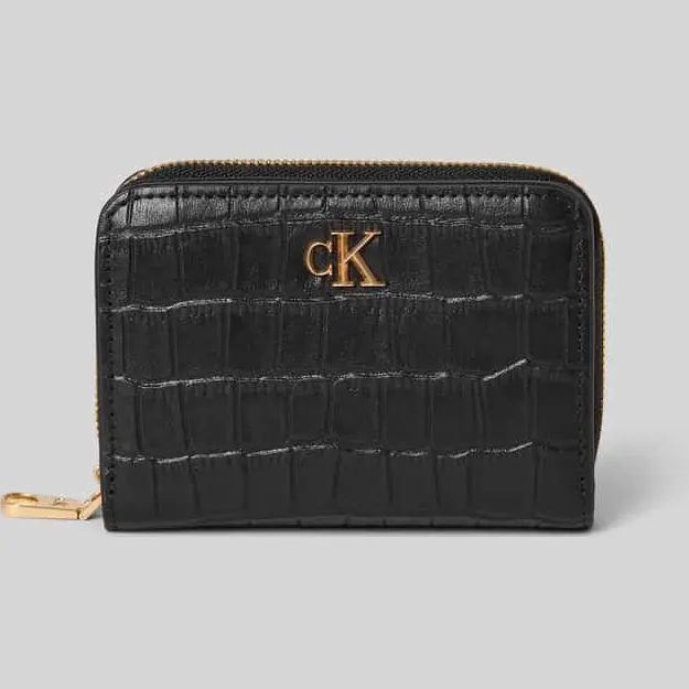 Calvin Klein Portemonnee van echt kalfsleer, model 'Croc' zwart, foto 2