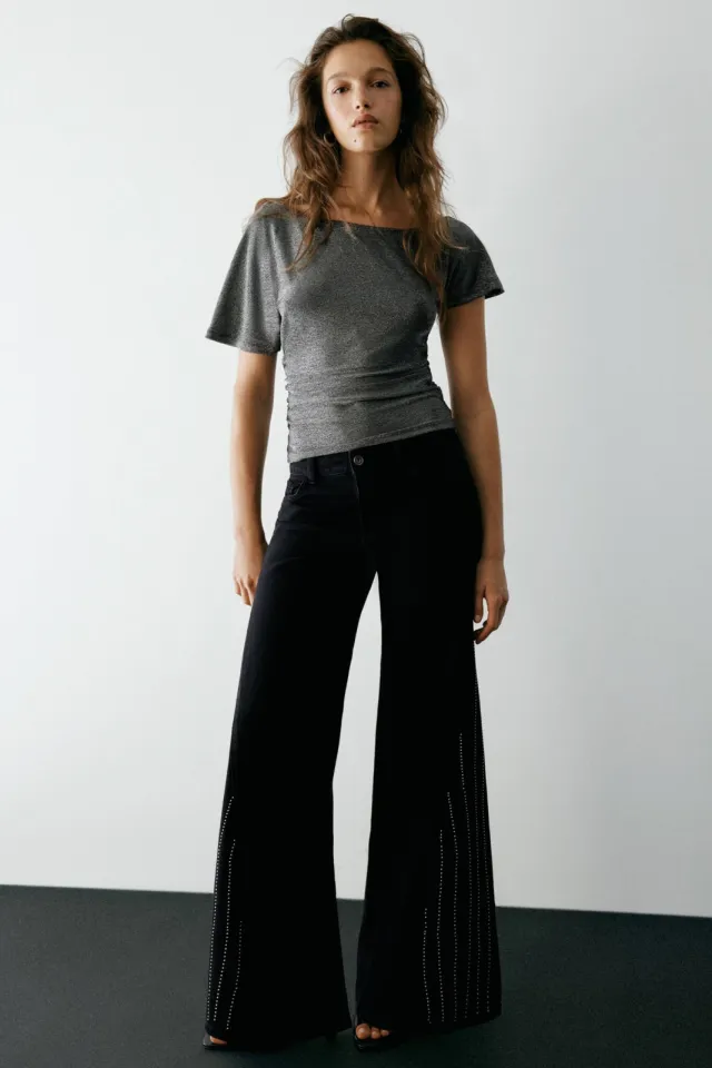 Mango TEEN wide leg jeans met studs - zwart