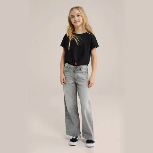 WE Fashion t-shirt met knoopdetail zwart, foto 3