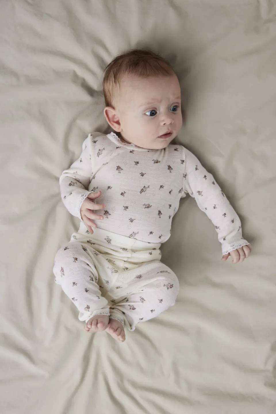 NAME IT BABY wollen slim legging wit bloemen Snow White/lichtroze