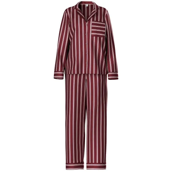 Pieces Dames pyjama set pcjytte satijn nachtset paars/roze gestreept Donkerrood