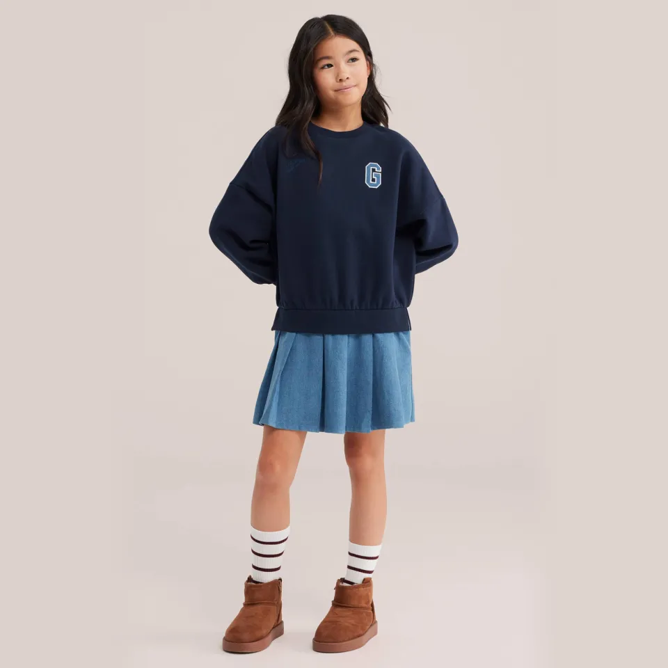 WE Fashion midi sweatjurk donkerblauw/lichtblauw