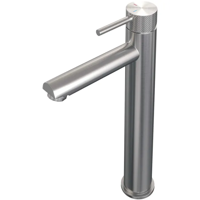 Brauer Wastafelmengkraan Brauer Brushed Carving Coldstart Opbouw Hoog Ronde Hendel Geborsteld RVS PVD PVD