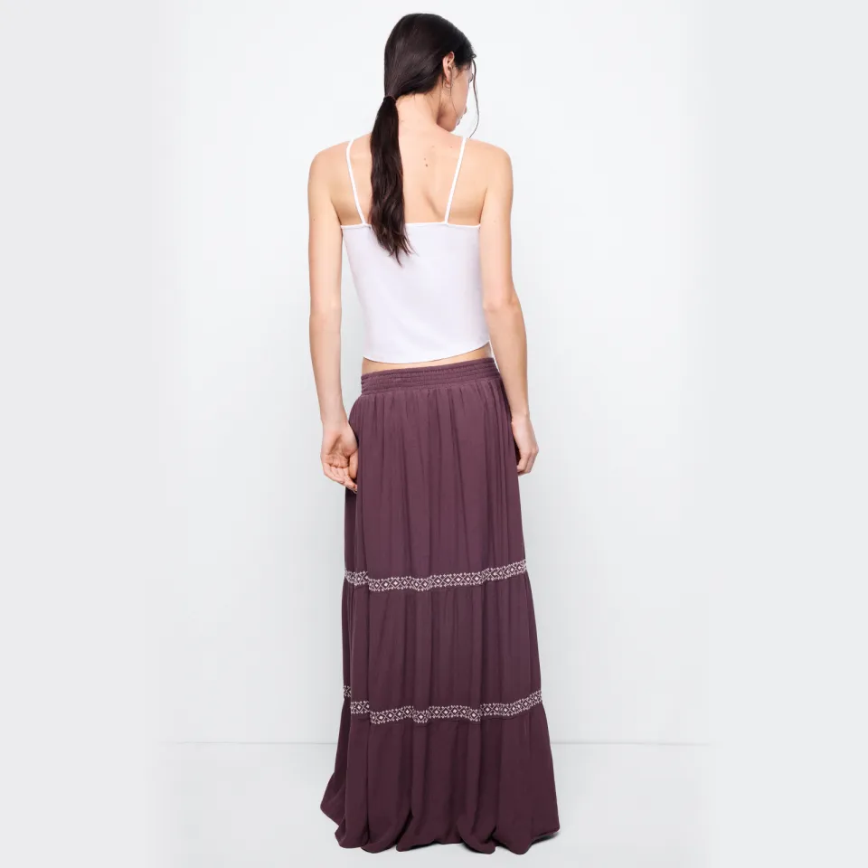Mango TEEN maxi rok met borduursels aubergine, foto 3