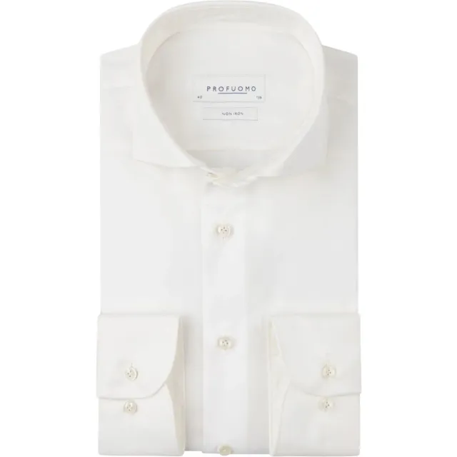 Profuomo Overhemd Lange Mouw Profuomo Twill Overhemd Off White ecru