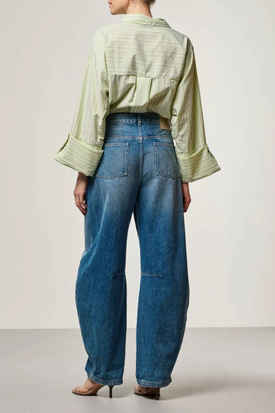 Aaiko Elda Strass blouse met streep lichtgroen, foto 3
