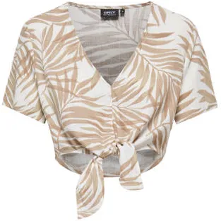 Only zwangerschaps top met bladprint wit/bruin